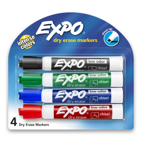 Expo Low Odor Chisel Tip, Assorted, 4 Count